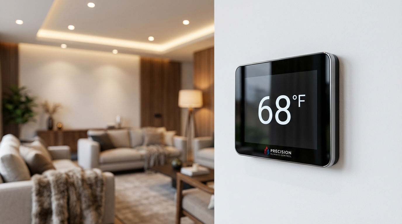 Modern smart thermostat in comfortable home